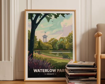 Waterlow Park London Art Print, Highgate Skyline Travel Poster, C20-1648