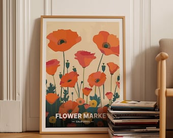 California Poppy Travel Poster, Floral Botanical Print, Home Decor Wall Art, Unique Gift for Travel Lovers, C20-395