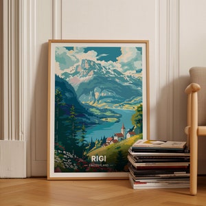 Switzerland Travel Poster, Rigi Mountain Landscape Art, Swiss Alps Wall Decor, Travel Enthusiast Gift, C20-1068
