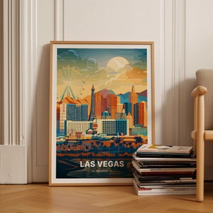 Las Vegas Skyline Art Poster, Nevada Stadtansicht Wanddekor, USA Reise-Themenzimmerdekoration, Einzigartige Housewarming und Geburtstag, C20-495