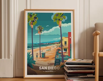 San Diego Travel Poster, California Beach Art, C20-565