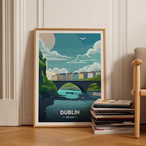Dublin Travel Poster, Ireland Cityscape Wall Art, Home Decor, Travel Gift, Office Decoration, C20-408