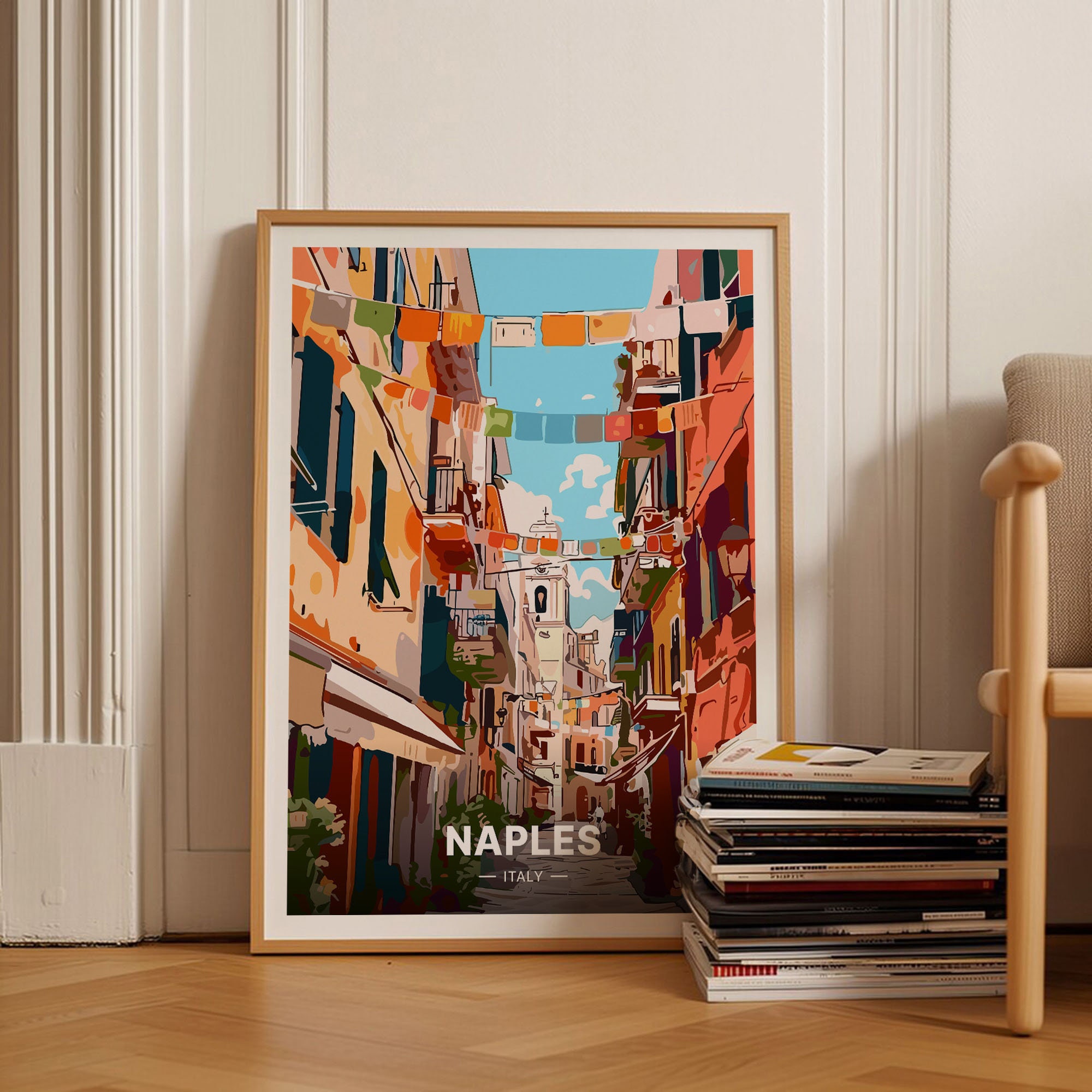 Napoli Travel Poster, Naples Italy Landscape, Mid-century