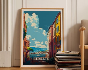 Trieste Italy Vintage Travel Poster, Coastal City Wall Art, C20-1071