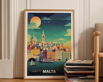 Vintage Malta Travel Poster, Mediterranean Art Print, C20-701