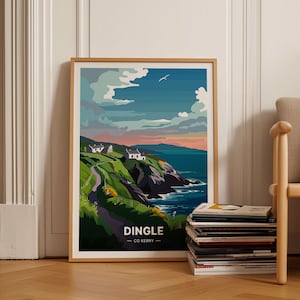 Pôster de viagem da Península de Dingle, Irlanda, arte de parede de inspiração vintage, decoração costeira irlandesa, ideia de presente para entusiastas de viagens, C20-886