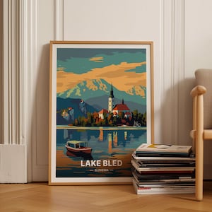 Bleder See Slowenien Reiseplakat, Malerische Wandkunst, Haus- und Bürodekor, Einzigartiges Geschenk für Reisende, C20-558