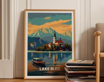 Lake Bled Slovenia Travel Poster, Scenic Wall Art, C20-558