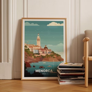 Menorca Travel Poster, Balearic Islands Art, Spain Wall Decor, Majorca Landscape, Home and Office Decoration, C20-970