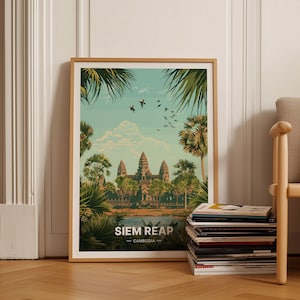 Siem Reap Cambodia Travel Poster, Angkor Wat Art, Unique Wedding & Birthday Gift Idea, Home Decor, C20-1851