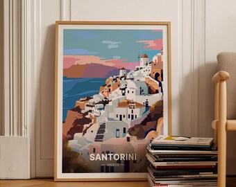 Santorini Greece Poster, Retro Travel Art, Mediterranean Decor, C20-333
