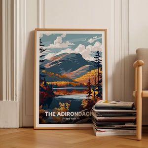 Cartel de viaje de Adirondacks, arte paisajístico escénico del estado de Nueva York, decoración del hogar y la oficina, regalo para amantes del arte, C20-1179
