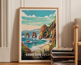 Poster de voyage à Cabo San Lucas, art mural paysage urbain du Mexique, décoration inspirée de Cancun, décoration d'intérieur sur le thème du voyage, C20-674