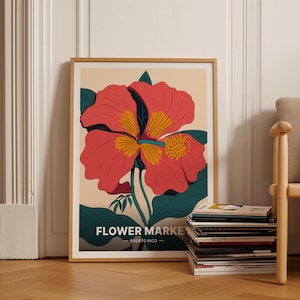 Reisposter Puerto Rico, Flor de Maga-kunstwerk, botanisch muurdecor voor thuis en op kantoor, C20-363