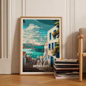 Mykonos Greece Travel Poster, Scenic Wall Art, Home Decor, Gift for Travel Enthusiasts, Artistic Greece Landscape, C20-840