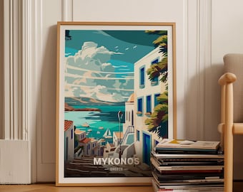 Mykonos Greece Travel Poster, Coastal Wall Art, C20-840