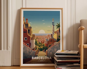 Barcelona Cityscape Art Poster, Travel Wall Decor, Unique Birthday & Anniversary Gift Idea, C20-157