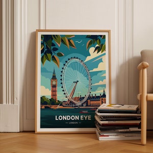 London Eye Reiseplakat, Kultige britische Wahrzeichen Kunst, Perfekt für Wohnkultur und besondere Anlässe, C20-684