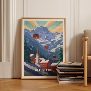 Schweizer Alpen Klosters Poster, Skiort Davos, Kunst, Geschenk für Skifahrer, C20-1133