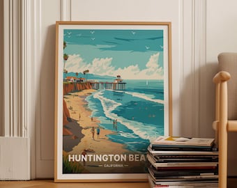 Huntington Beach Travel Poster, California Coastal Wall Art, Beach Decor, Travel-Inspired Home Decoration, C20-810