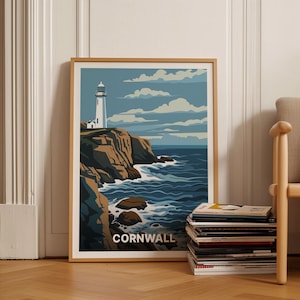 Cornwall Travel Poster, Trevose Lighthouse Coastal Art, C20-1529