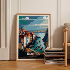 Staithes Travel Poster, England Coastal Village Art, Home Office Decor, Art Lover Gift, Scenic Wall Art, C20-553