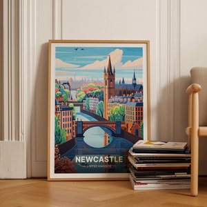 Newcastle Cityscape Art Print, United Kingdom Travel Poster, C20-624 image 1