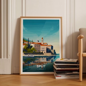 Croatia Travel Poster, Split Coastal Landscape Art, Hvar & Dubrovnik Wall Decor, Trogir Travel Gift, C20-939