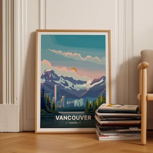 Vancouver Canada Travel Poster, Vintage Style Wall Art, Home and Office Decor, Cityscape Illustration, C20-894