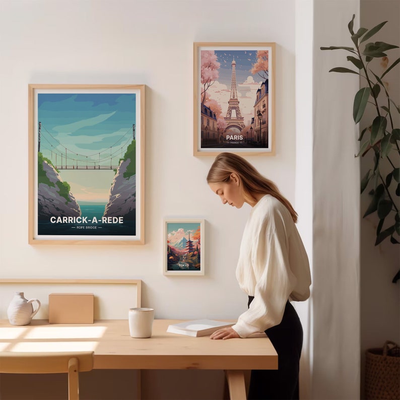 Northern Ireland Travel Poster, Carrickarede Rope Bridge Art, Belfast