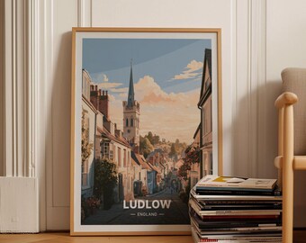 Ludlow England Travel Poster, Vintage Style Wall Art, England Travel Decor, Art Lover Gift, Home & Office Decoration