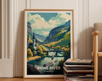 Rhine River Valley Art Print, Germany Travel Poster, C20-1396