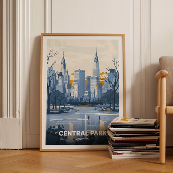 New York City Skyline & Central Park Reiseposter, Manhattan Wandkunst, Urban Exploration, US Stadtbild Dekor, C20-445