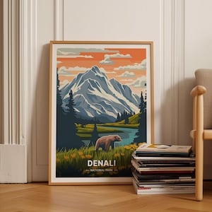 Denali National Park Poster, Alaska Reise Wand Kunst, Bär Landschaft Dekor, Abenteuer Geschenkidee, C20-698