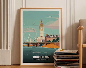 Brighton Travel Poster, Vintage Style UK Destination Art, Home Decor Wall Hanging, C20-727