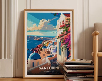 Santorini Greece Travel Poster, Greek Island Wall Art, C20-521