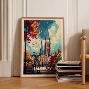 Salisbury Cityscape Travel Poster, England Landscape Wall Art, Home Office Decor, Art Lover Gift, Travel Souvenir, C20-723