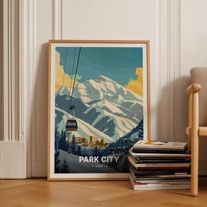 Cartaz de esqui de Park City Utah, arte de parede de viagem de inverno, paisagem de montanha cênica, decoração de estação de esqui, C20-681