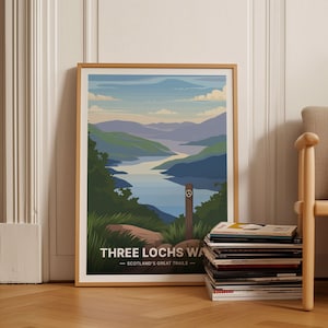 Scotland Travel Poster - Three Lochs Way, Loch Lomond & National Park Scenic Wall Art, C20-1588