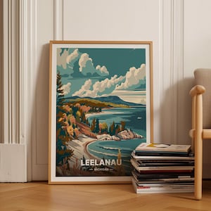Leelanau Michigan Travel Poster, Scenic Landscape Wall Art, Home Decor, Gift for Travel Lovers, Michigan Theme Artwork, C20-1824