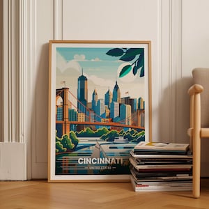 Póster de viaje de paisaje urbano de Cincinnati, arte mural de Ohio, decoración de viaje única de EE. UU., regalo ideal para entusiastas de la pasión por los viajes, C20-1755