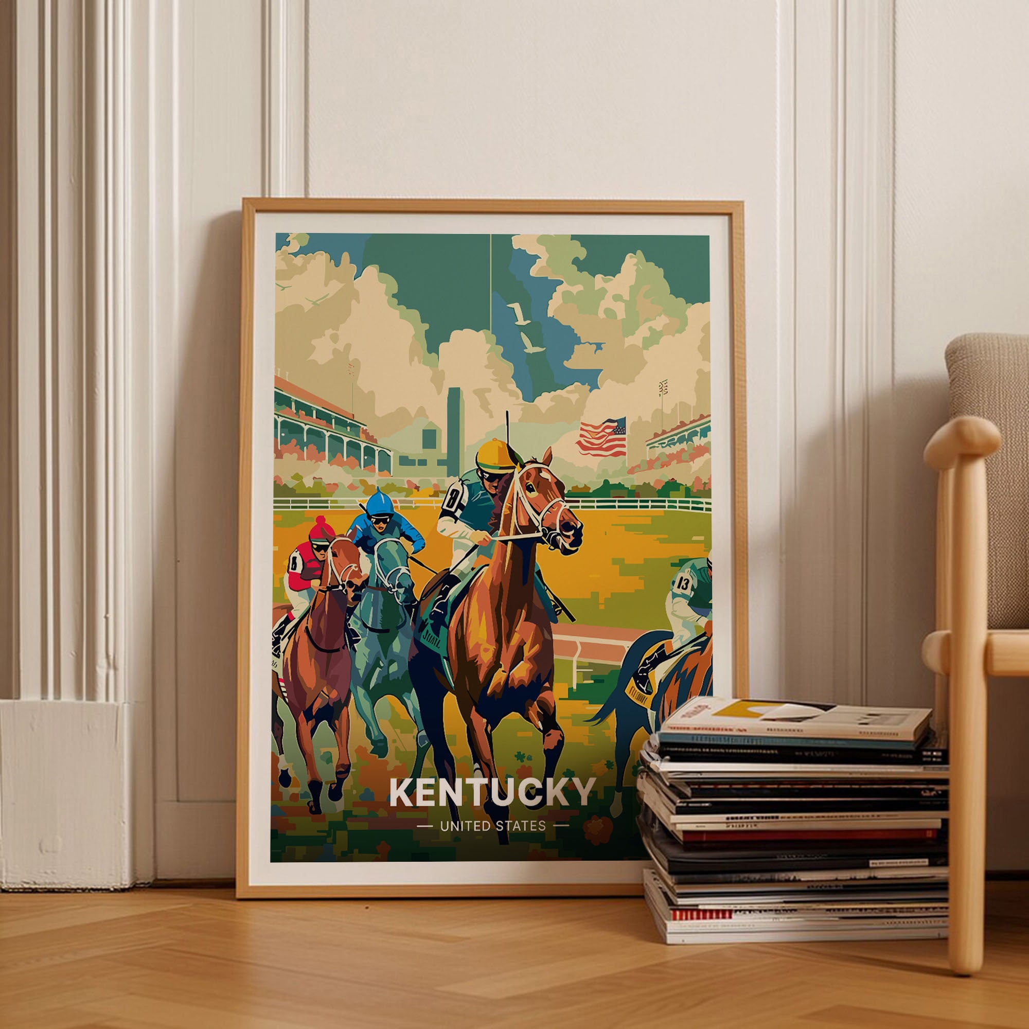 Kentucky Derby Travel Poster, Mid-Century Modern Art, Eclectic Wall Decor for Home and Office, C20-711