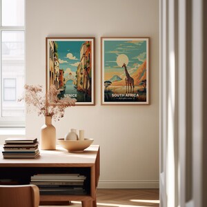 South Africa Safari Poster, Giraffe Landscape Art, C20-55 image 3