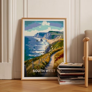 South West Coast Path Poster, National Park Art,Wanderweg Karte, Devon Cornwall Reise Dekor, Dorset Somerset Wandkunst, C20-922
