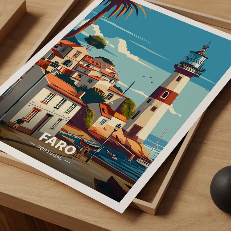 Faro Portugal Travel Poster, Cityscape Lighthouse Art, C20-1422 image 5