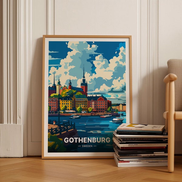 Scandinavian Travel Poster, Gothenburg Sweden Art, Nordic Home Decor, Wall Art for Travel Enthusiasts, C20-877