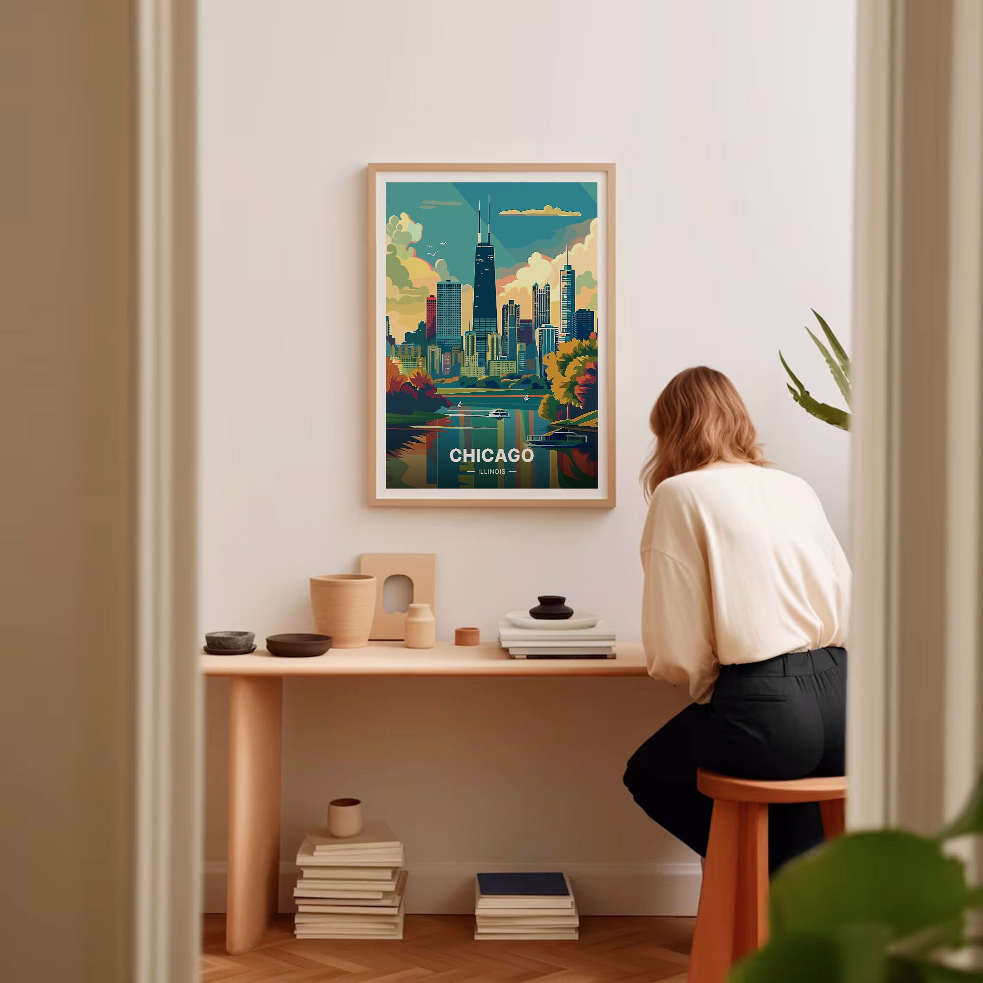 Chicago Skyline Travel Poster, Illinois Cityscape Art, C20-287 - Etsy