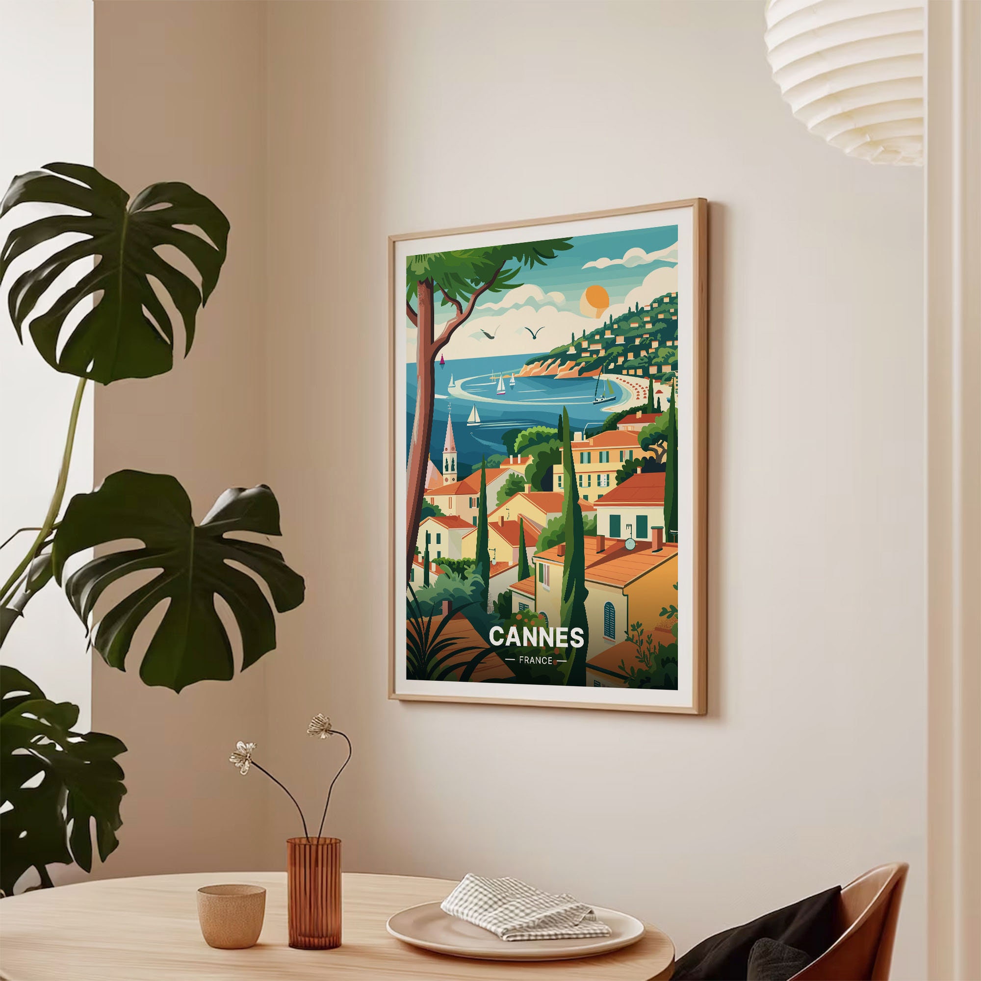 Mid-century Modern Cannes Travel Poster, French Riviera Wall Art