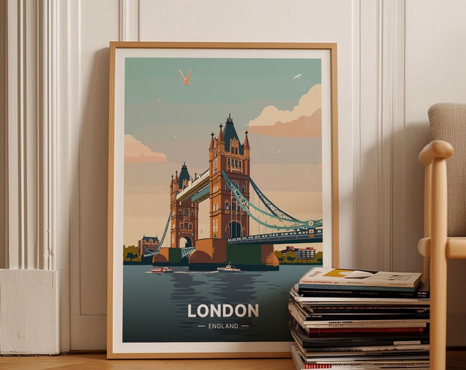 London Skyline Travel Poster, British Cityscape Wall Art, C20-857