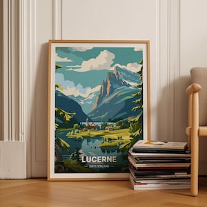 Switzerland Travel Poster, Lucerne Cityscape Art, Swiss Landscape Wall Art, Travel Gift Idea, Home & Office Decor, C20-1490